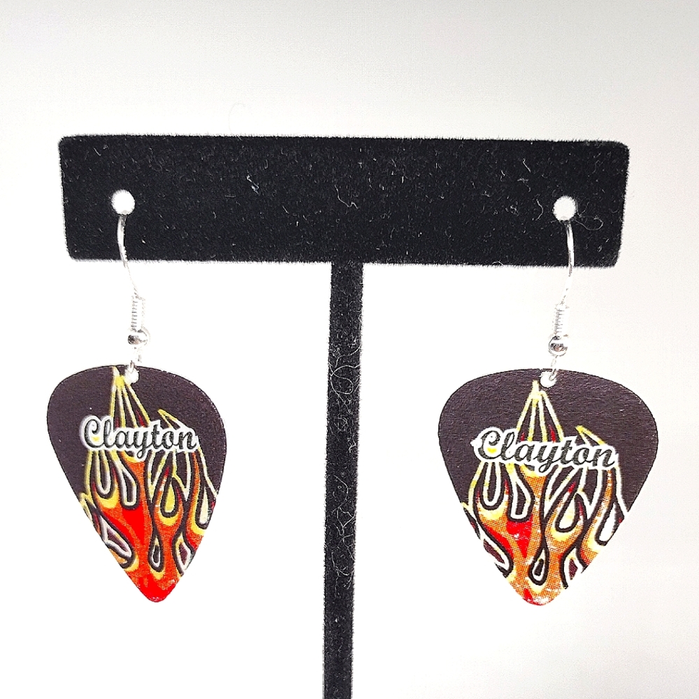 Flame Design Guitar pick Earrings - Black and Red